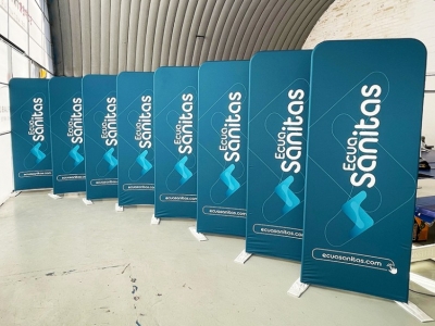 exhibidor tela doble lado